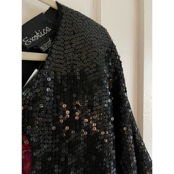 NWT Vintage 80s Exotica Silk Black Red Sequin Blouse Size 1X - Picture 5 of 15